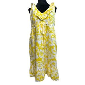 NWT Y2K Signature London Babydoll Floral Yellow Dress Ruffled  Sleeveless Sz 10